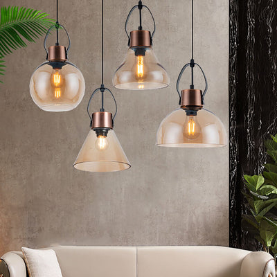 Lámpara colgante de 1 luz de vidrio y hierro forjado minimalista industrial 