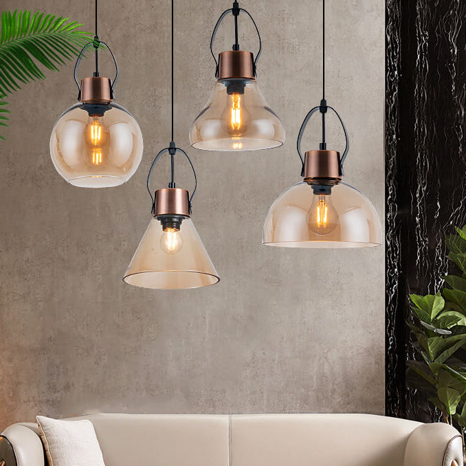Lámpara colgante de 1 luz de vidrio y hierro forjado minimalista industrial 