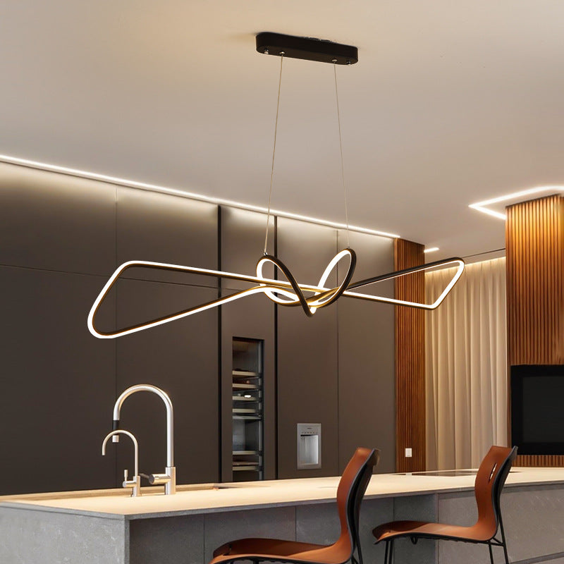 Lustre contemporain en aluminium de luxe avec bande LED en spirale pour îlot, pour salon 