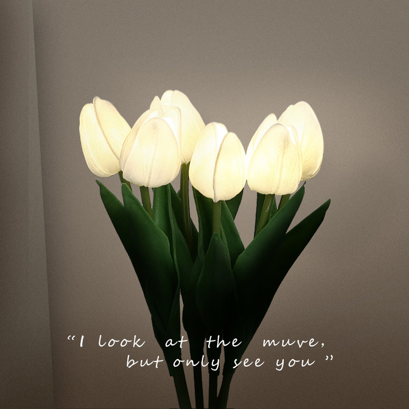 Moderne Art Deco PU Keramik Tulpe Simulierte Blume LED Tisch Lampe Für 