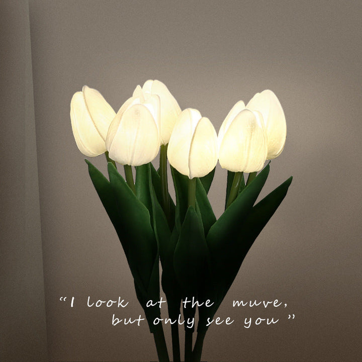 Moderne Art Deco PU Keramik Tulpe Simulierte Blume LED Tisch Lampe Für 