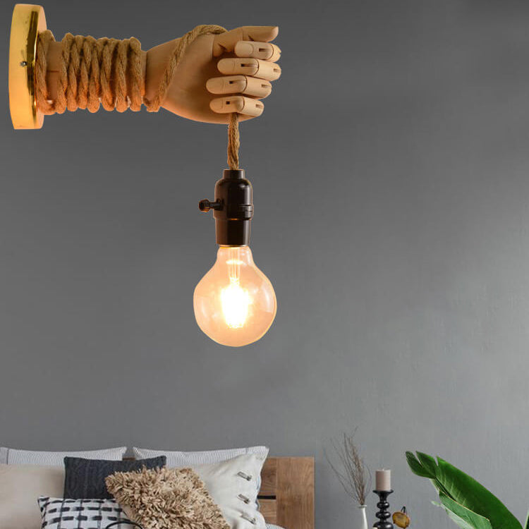 Vintage kreative Handform-Lampe Arm Hanfseil Zwirn 1-Licht Wandleuchte 