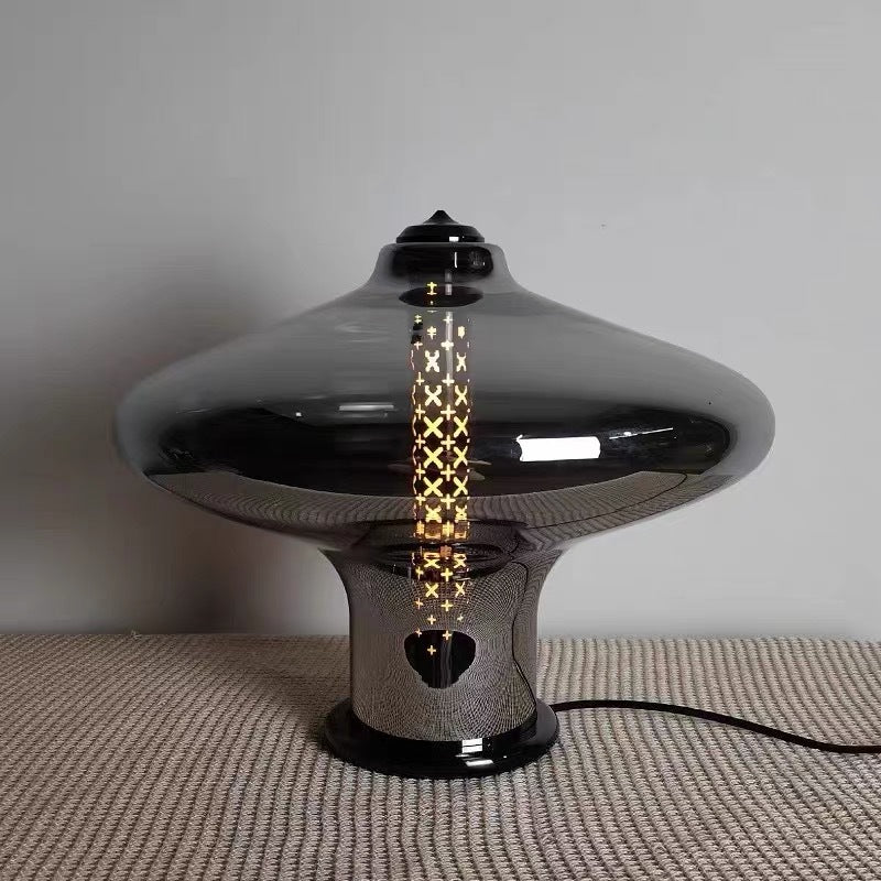 Moderne minimalistische geometrische rauchgraue Glas-Hardware-LED-Tischlampe für das Home Office 