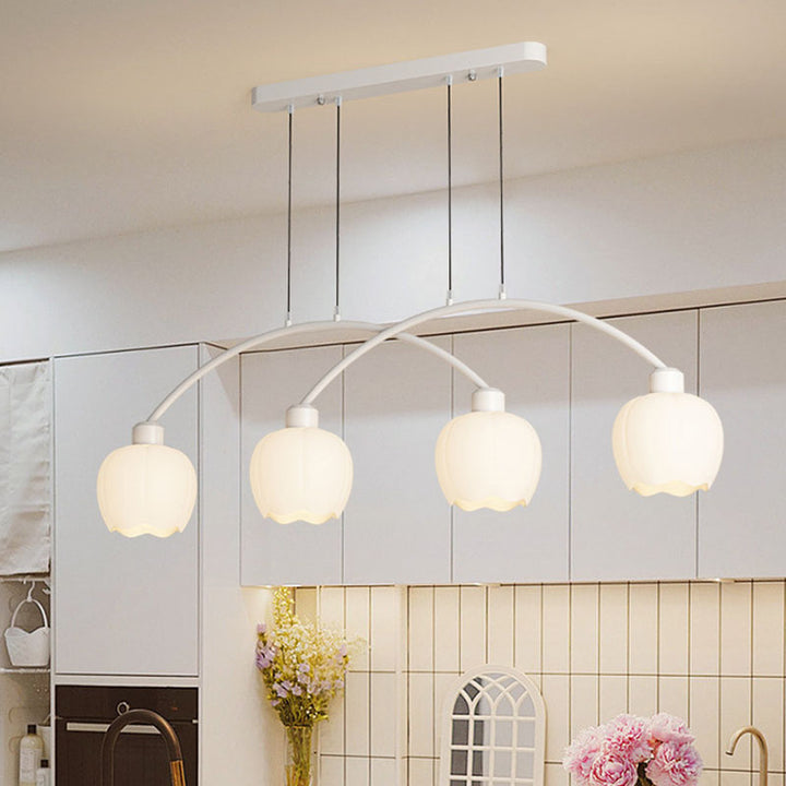 Modern Minimalist Flower Cup Iron Glass 3/4 Light Island Light Chandelier For Dining Room