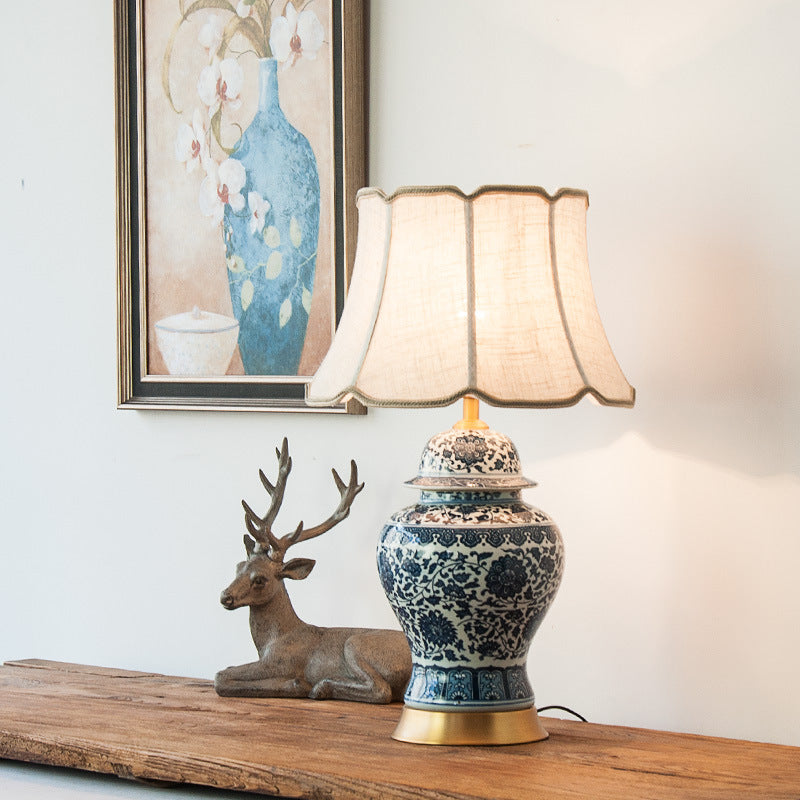 Traditionelle chinesische Vase Basis Keramik Stoff 1-Licht Tischlampe für Schlafzimmer 