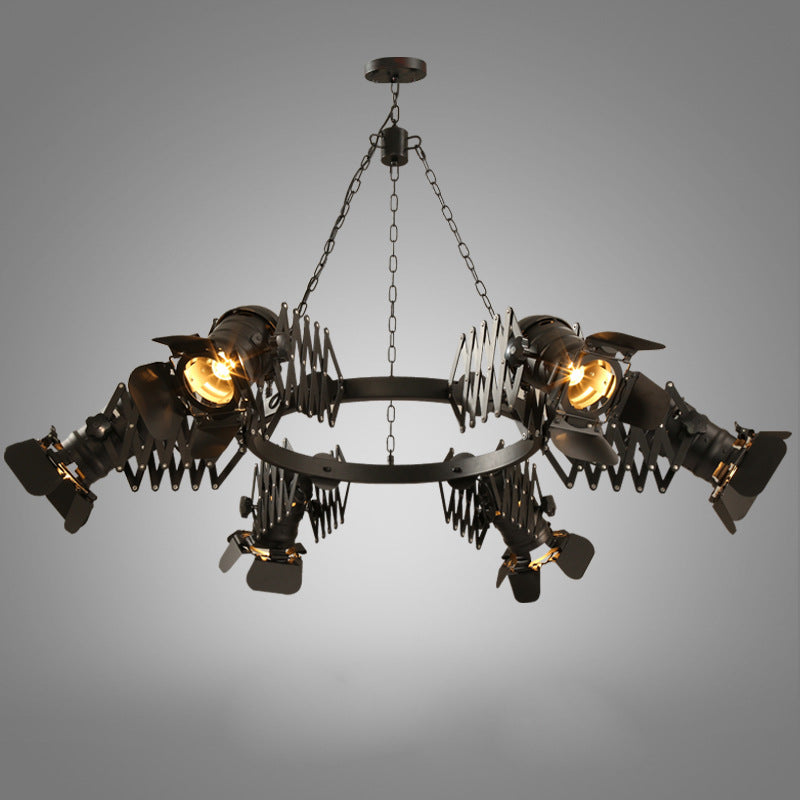 Contemporary Industrial Wrought Iron Round 6-Light Chandelier For Dining Room