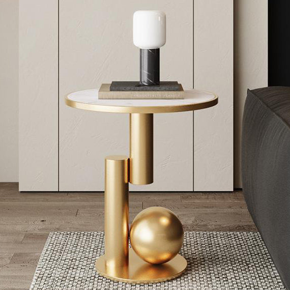 Table basse contemporaine en pierre frittée à base de colonne géométrique pour salon 