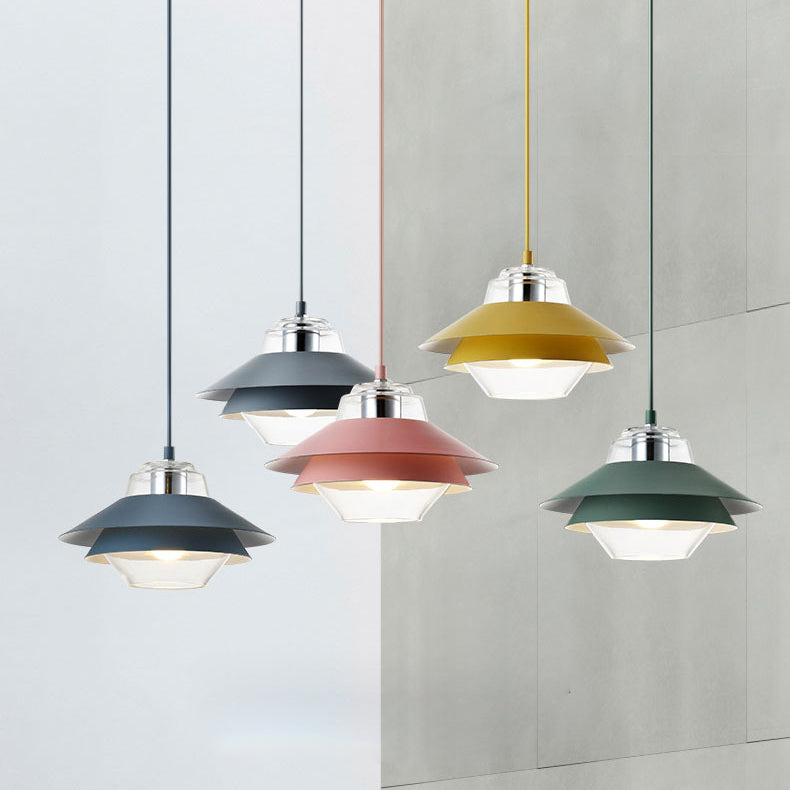 Suspension lumineuse contemporaine nordique ronde en verre et fer à 1 lumière pour salon 