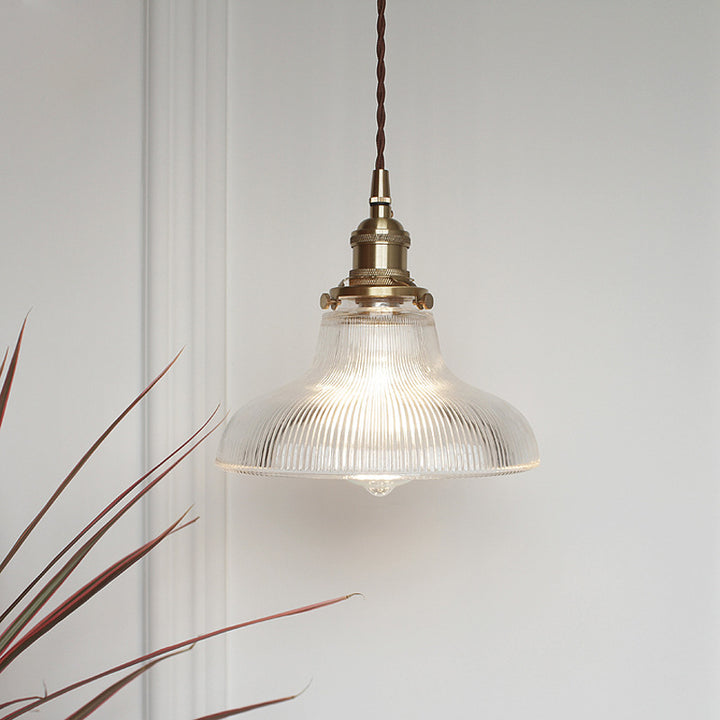Traditional Vintage Textured Glass Copper Round Pot 1-Light Pendant Light For Dining Room