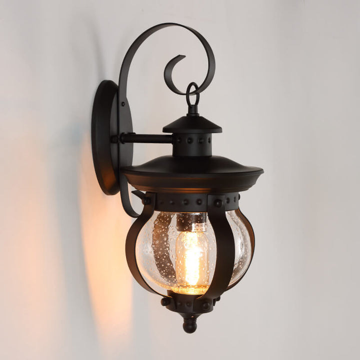 Applique Murale Étanche Extérieure 1 Lumière en Fer Forgé Rétro Européen avec Bocal en Verre 