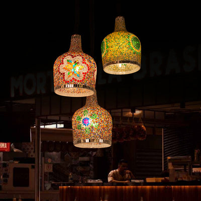 Modern Creative Stained Glass Bottle 1-Light Pendant Light