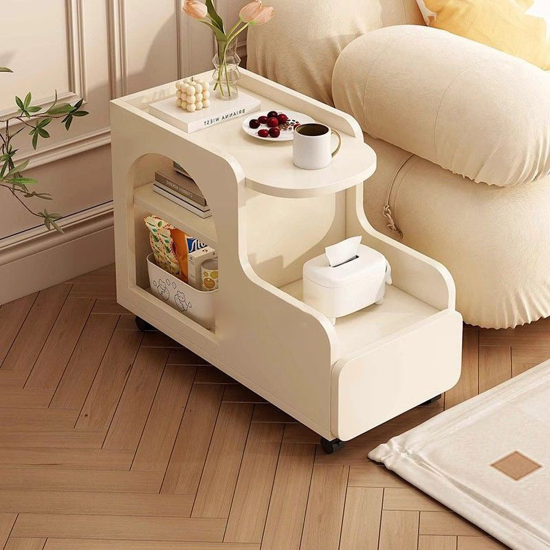 Mesa Auxiliar de Madera con Panel de Densidad Rectangular Desmontable Minimalista Moderna de 2 Niveles para Sala de Estar 