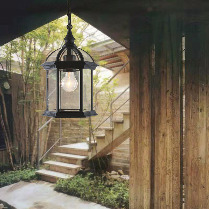 Lanterne suspendue extérieure moderne minimaliste à colonne hexagonale en aluminium et verre avec 1 lumière pour jardin 