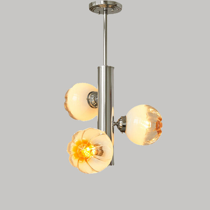 Zeitgenössischer Vintage Bud Metall Glas 3/4 Licht Kronleuchter für Wohnzimmer 