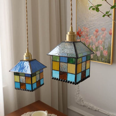 Tiffany Creative Stained Glass House 1-Light Pendant Light