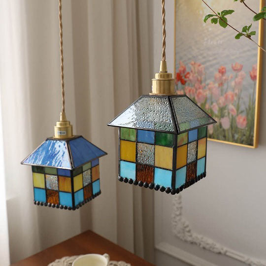 Tiffany Kreatives Buntglas-Haus 1-Licht Pendelleuchte 