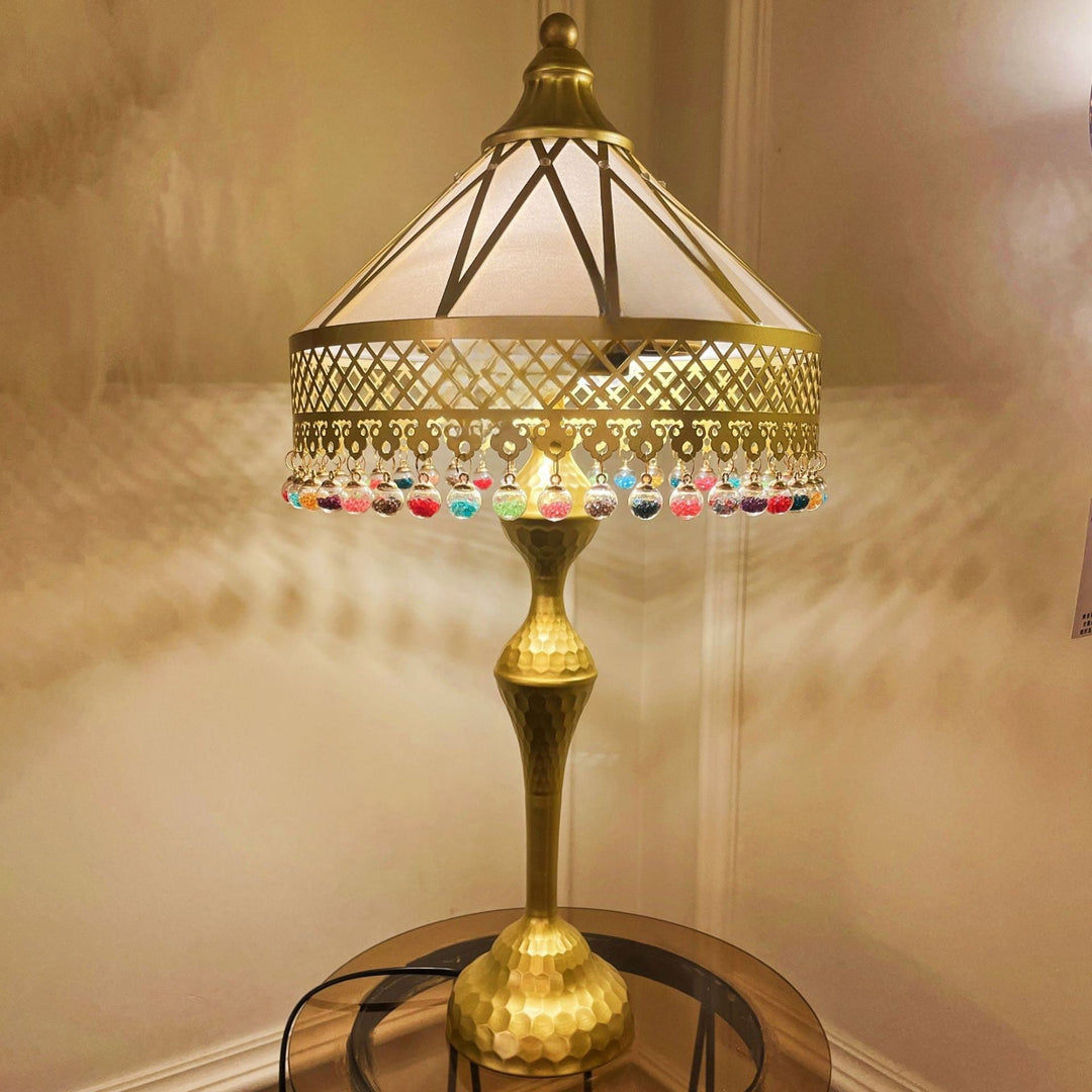 Lámpara de Mesa de 2 Luces de Cristal, Tela de Hierro, Cónica Vintage Tradicional Para Dormitorio 