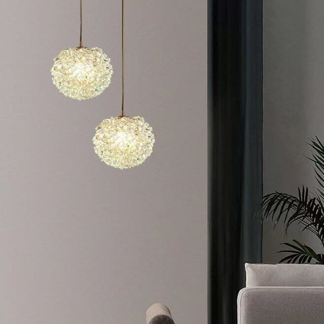 Moderne minimalistische runde Kugel Vollkupfer Kristall 1-Licht Pendelleuchte für Schlafzimmer 