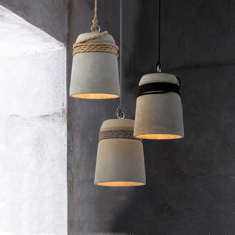 Zeitgenössische industrielle Zylinder-Zement-Pendelleuchte mit 1 Licht für Wohnzimmer 