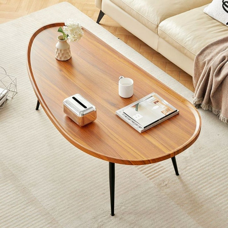 Mesa de café de hierro con forma ovalada y densidad de mango escandinava contemporánea de 4 patas para sala de estar 