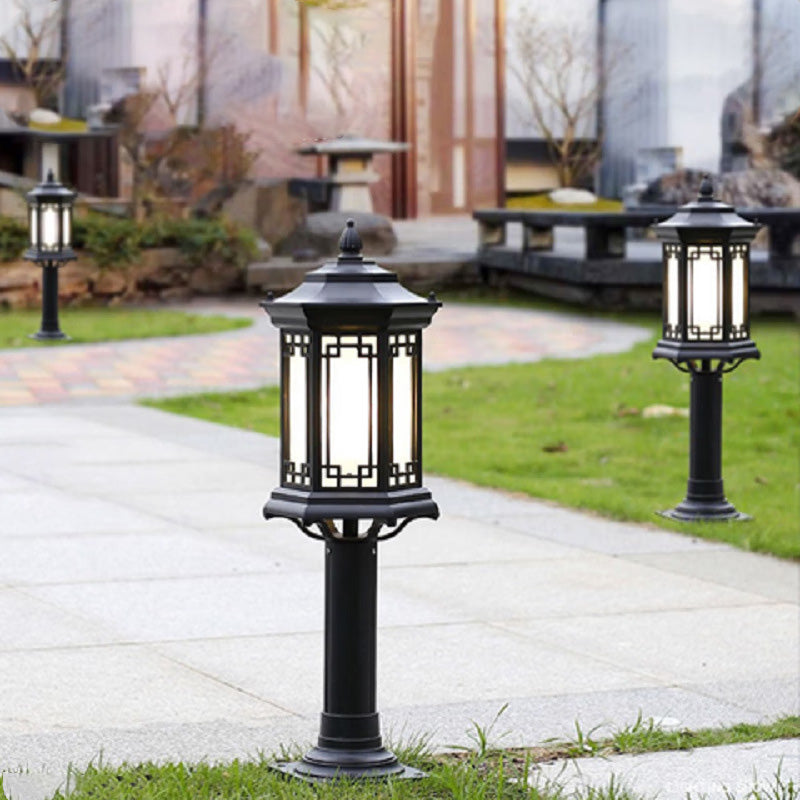 Luz de jardín para exteriores LED de cilindro de vidrio de aluminio solar impermeable tradicional china 