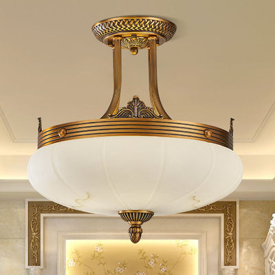 European Golden Glamour Copper Glass Round 4/5/6-Light Semi-Flush Mount Ceiling Light