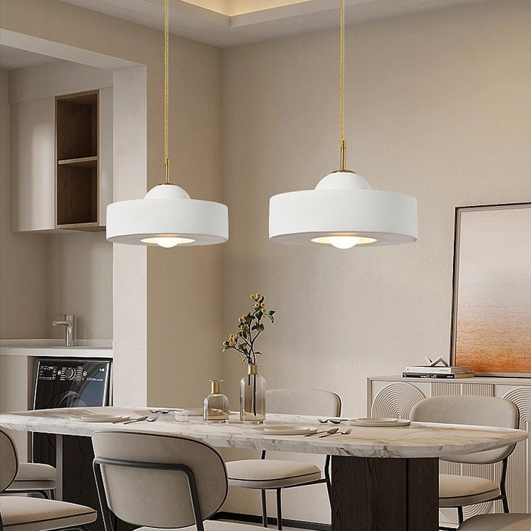 Moderne minimalistische Zylinder Harz Eisen 1-Licht Pendelleuchte für Wohnzimmer 
