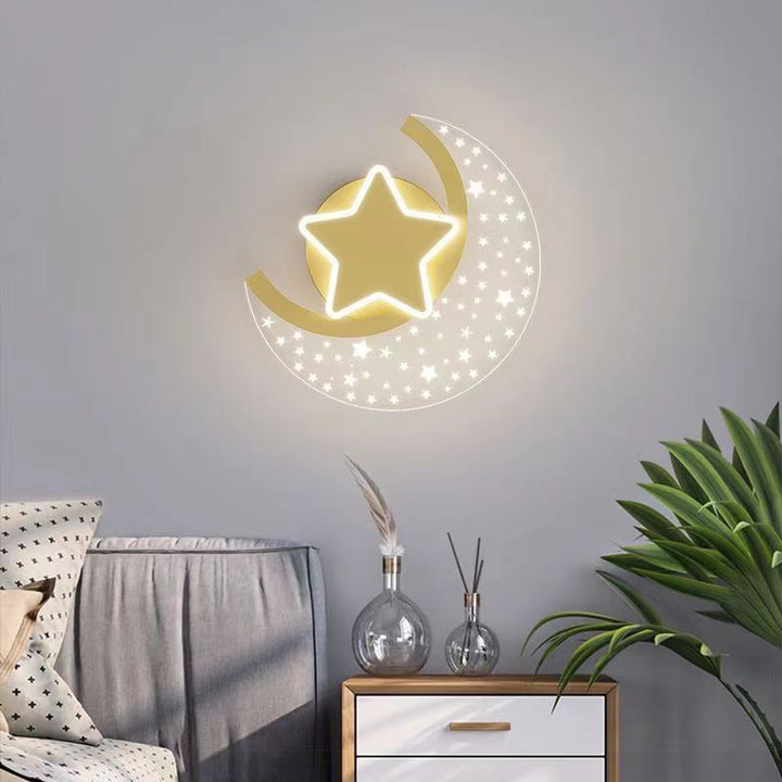 Moderne Einfachheit Eisen Aluminium Acryl Mond Sterne LED Wand Leuchte Lampe Für Nacht 