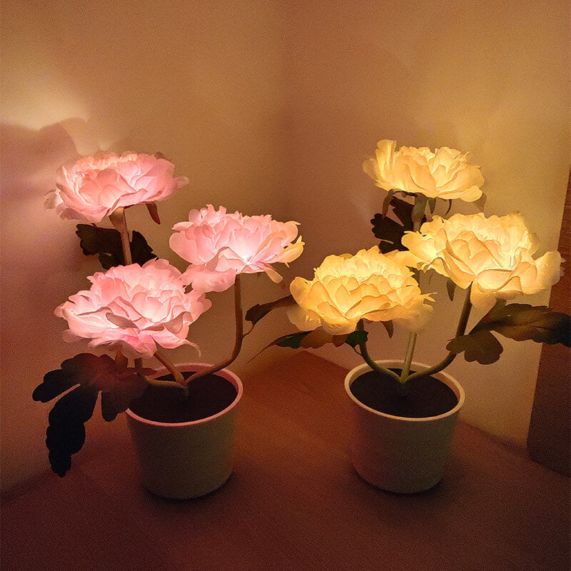 Lámpara de Mesa LED de Decoración de Bonsái de Flor de Peonía de Simulación Solar para Exteriores 