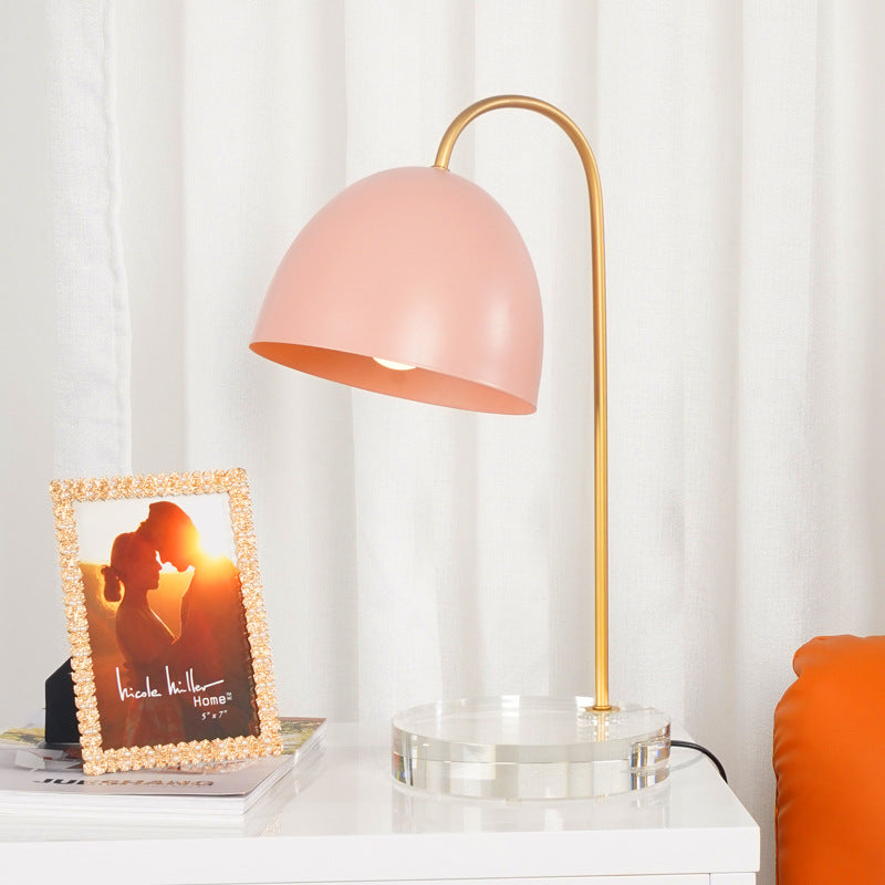 Contemporary Scandinavian Hardware Dome Shade Crystal Base 1-Light Table Lamp For Bedroom