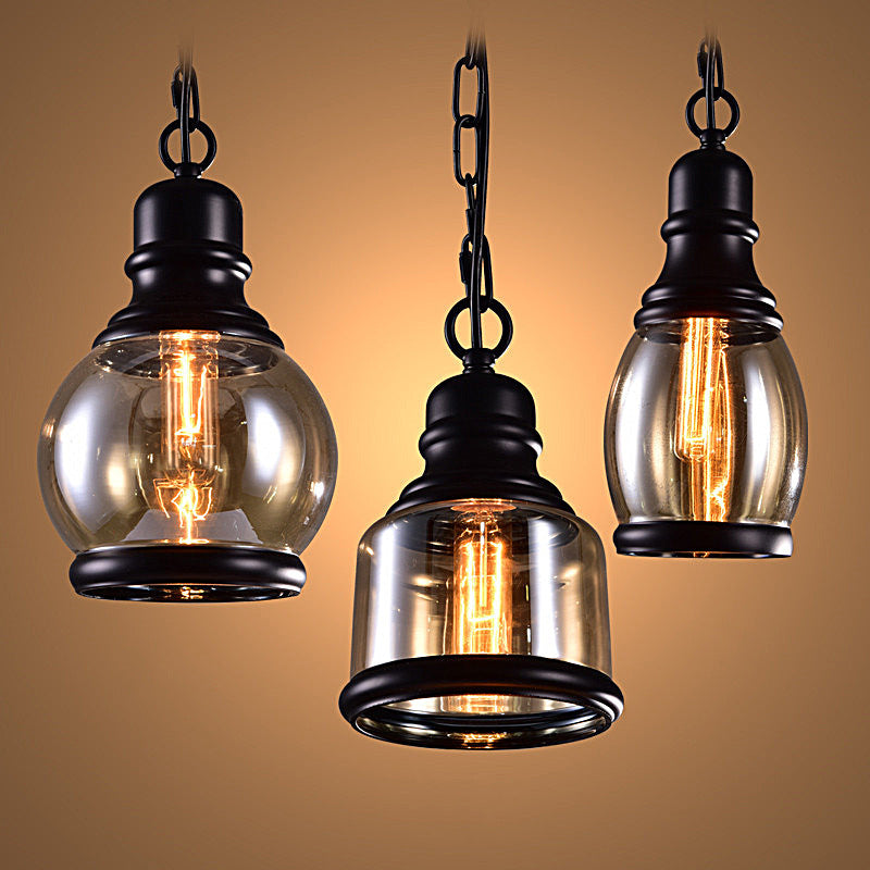 Zeitgenössische industrielle Glaskürbis-förmige 1-Licht-Pendelleuchte für Esszimmer 