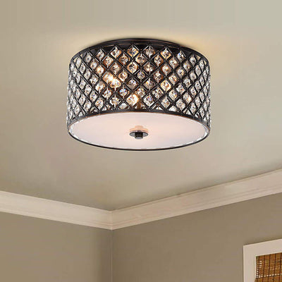 Modern Minimalist Crystal Hollow Cylinder 3-Light Flush Mount Ceiling Light