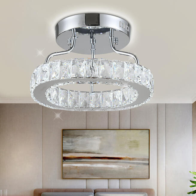 Modern Classic Crystal Round Chrome LED Semi-Flush Mount Ceiling Light