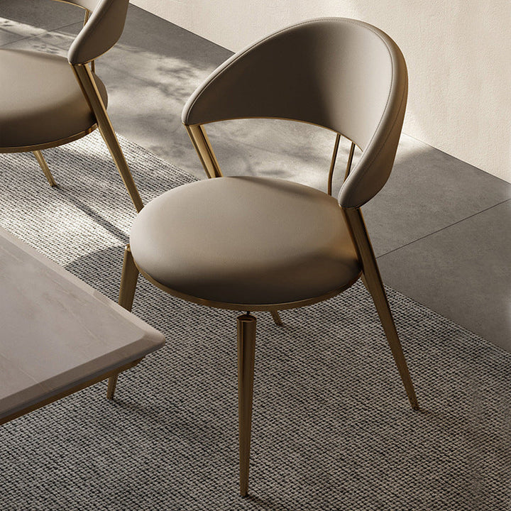 Modern Luxury Round Cushion Microfiber Leather Stainless Steel Dining Chair Backrest Armrest For Dining Room