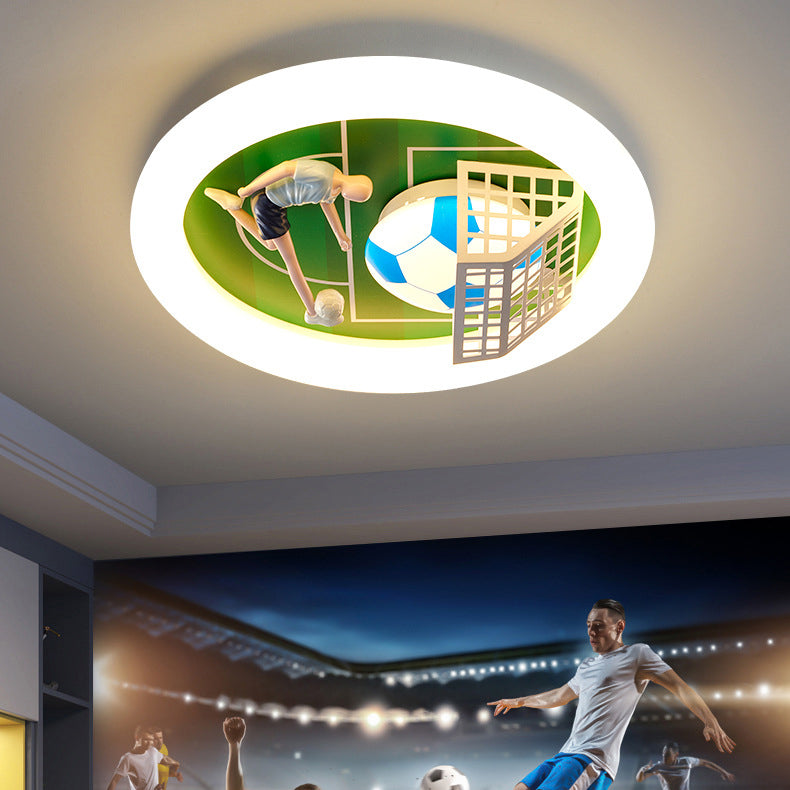 Modern Art Deco Soccer Round Acrylic Iron LED Flush Mount Ceiling Light For Living Room