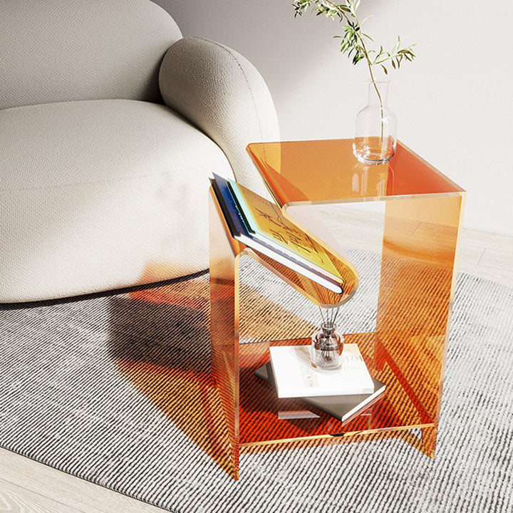 Moderner minimalistischer quadratischer Beistelltisch aus Acryl, 2-stöckig, für das Wohnzimmer 