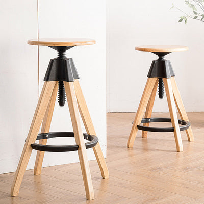 Tabouret de bar en bois massif à base de trépied ronde scandinave contemporaine avec repose-pieds pour salle à manger 