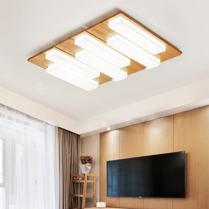 Plafonnier LED en bois avec combinaison de blocs rectangulaires acryliques japonais traditionnels pour chambre à coucher 