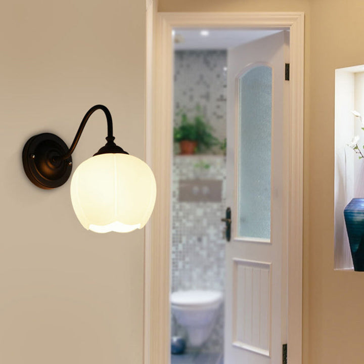 Lámpara Aplique de Pared de 1 Luz de Vidrio de Hierro Floral Moderno Minimalista para Dormitorio 