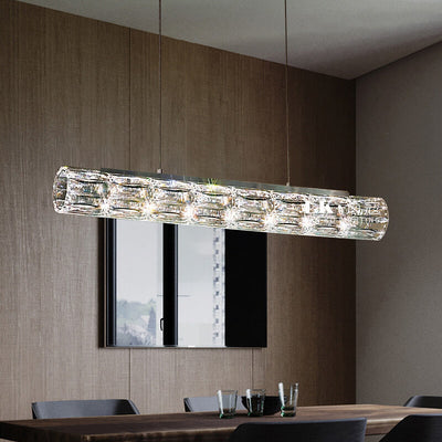 Modern Light Luxury Crystal Long Column 8/10/12-Light Island Light Chandelier