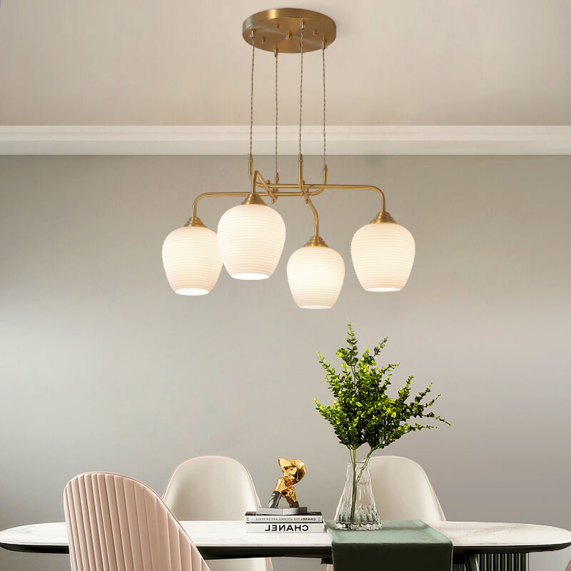 Moderno candelabro redondo de transición de latón con vidrio de 4 luces para sala de estar 