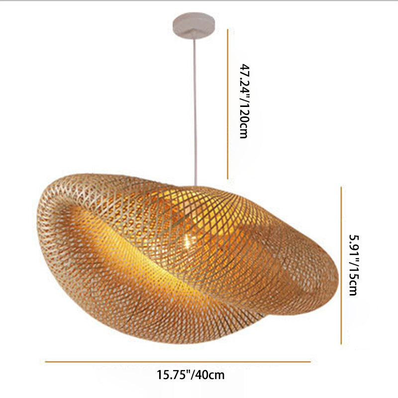 Suspension Luminaire Traditionnel en Bambou Rustique à 1 Lumière pour Salon 