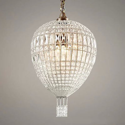 French Vintage Hot Air Balloon Crystal 3-Light Chandelier