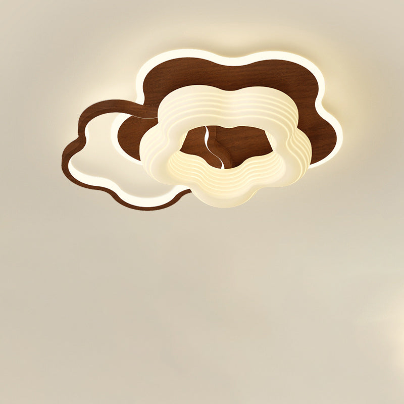 Lustre Plafonnier LED Rond en Métal Nordique Contemporain avec Motif de Fleurs et Triangle pour Chambre 