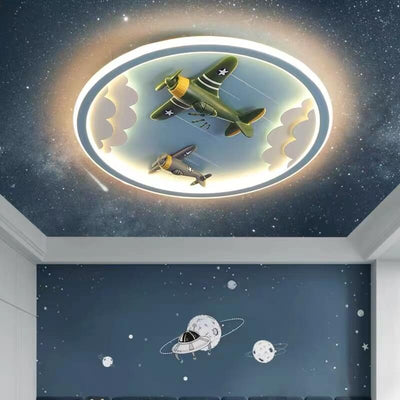 Modern Cartoon Resin Airplane Pegasus Acrylic Shade LED Kids Flush Mount Ceiling Light