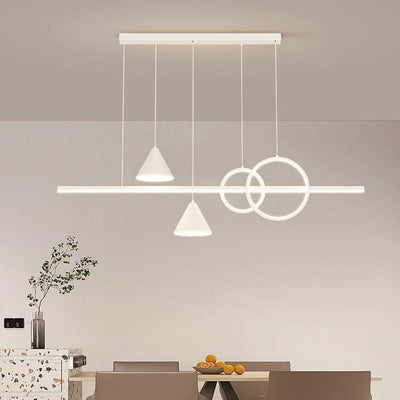 Moderne minimalistische Streifen Kegel Kreis Eisen Acryl LED Kronleuchter Insel Licht für Esszimmer 