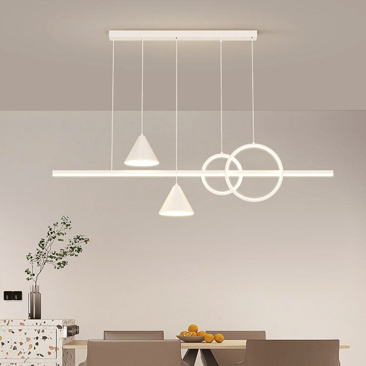 Moderne minimalistische Streifen Kegel Kreis Eisen Acryl LED Kronleuchter Insel Licht für Esszimmer 