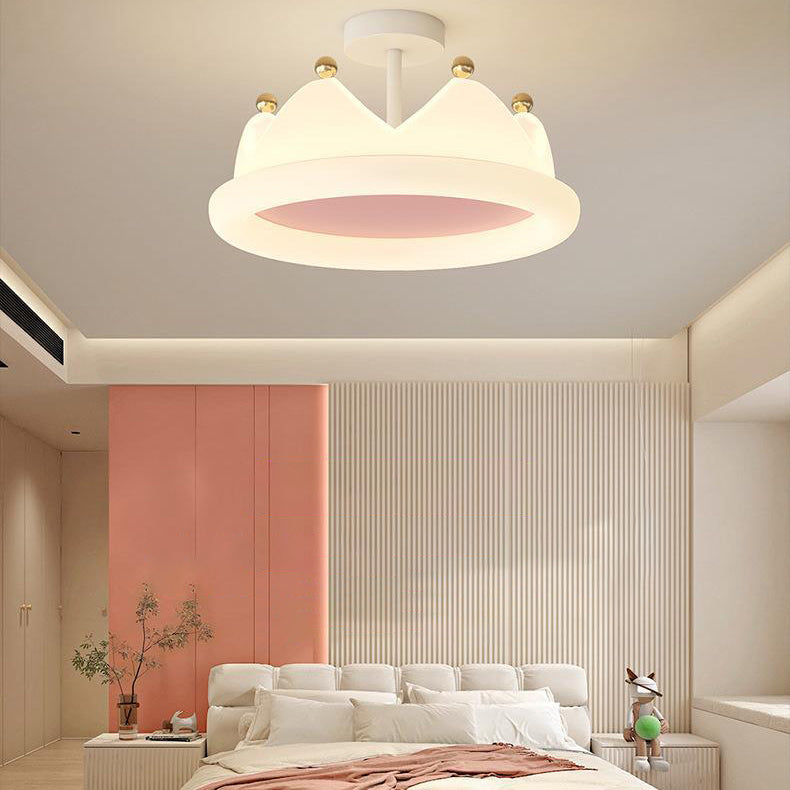 Contemporary Creative Kids Crown Iron PE LED Semi-Flush Mount Ceiling Light For Bedroom