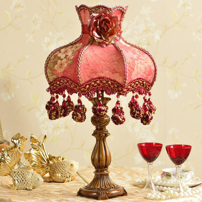 Chinese Ornate Fabric Shade Rose Flower Decor 1-Light Table Lamp