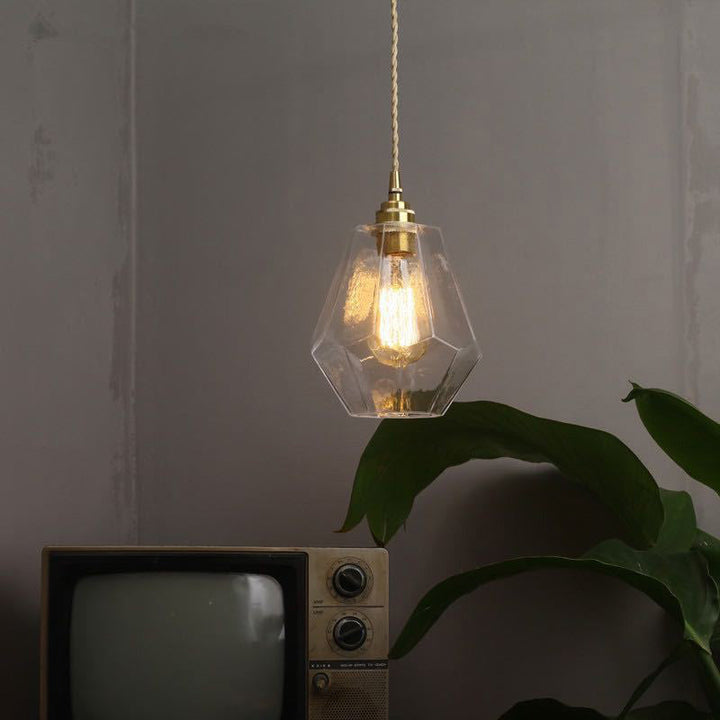 Zeitgenössische skandinavische achteckige Messingglas-Pendelleuchte mit 1 Licht für Wohnzimmer 